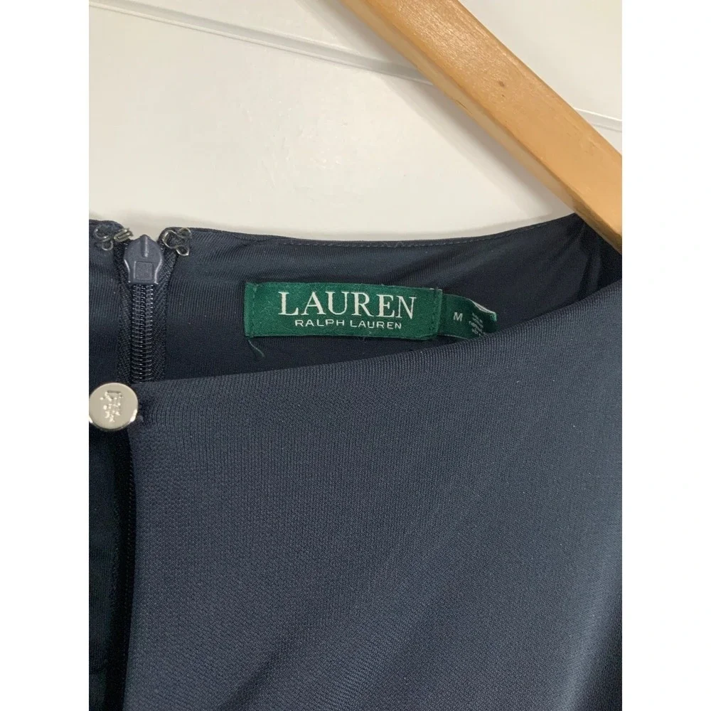 Lauren Ralph Lauren Womens Stretch Jersey Jumpsuit M Blue Tie Keyhole 3/4 Sleeve - Picture 3 of 14